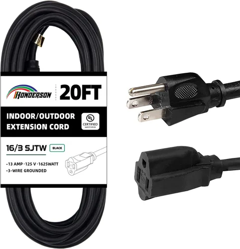 Vista 36 de Cable de Extensión HONDERSON, Certificación UL, Calibre 16, 1 Pie de Largo, Color Negro, 3 Puntas, Resistente, 16/3 SJTW, 13A, Cable de Energía