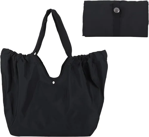 Vista 9 de Bolsa de compras plegable, bolsa de comestibles reutilizable con asa, lavable y ligera bolsa grande para picnic, viajes, campamento, compras (gris)