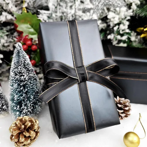 Vista 5 de LDGOOAEL Mini rollo de papel de regalo de Navidad (17 pulgadas x 32.8 pies), negro mate para vacaciones, cumpleaños