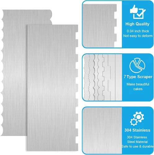 Vista 3 de 4 piezas de 9 pulgadas de acero inoxidable para tartas, herramientas de decoración de pasteles, borde lateral, onda dentada, peine
