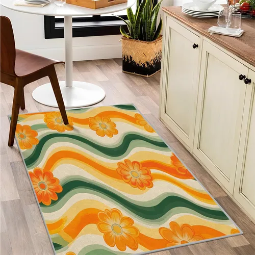 Vista 27 de Alfombra retro con flores, alfombra vintage de 2 x 3 pies, lavable antideslizante, para interiores, para entrada, entrada, cocina, mesita de noche