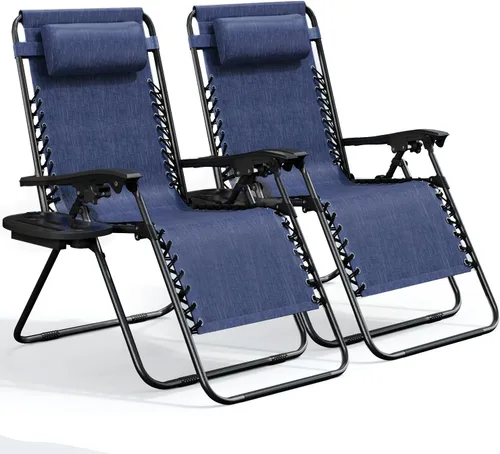 Vista 23 de Nestl Sillas de gravedad cero, juego de 2, silla de patio al aire libre con almohadas y bandejas portavasos, silla reclinable plegable de malla