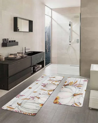Vista 2 de Tapete de baño de calabaza blanca para bañera, antideslizante, de secado rápido y absorbente, de tierra de diatomeas, para fregadero de cocina