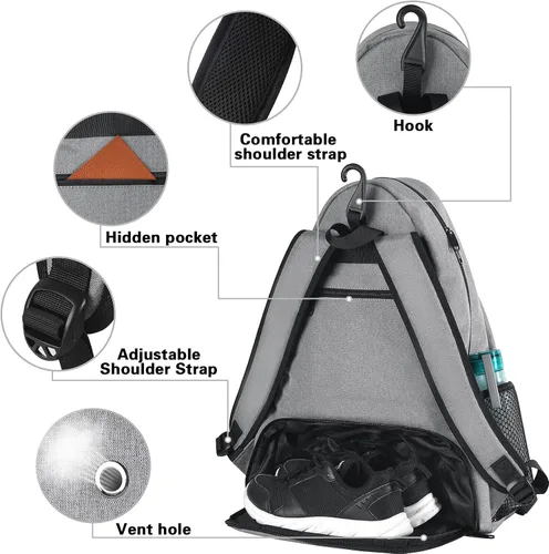 Vista 7 de Organizador de viaje de joyería para mujer, bolsa de almacenamiento portátil de cuero sin enredos, mochila de tenis, bolsa de tenis impermeable