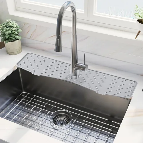 Vista 14 de Alfombrilla de Silicona para Grifo de Fregadero de Cocina – Gen 3 Protector contra Salpicaduras con Pendiente de 10° con Orificio Recortable