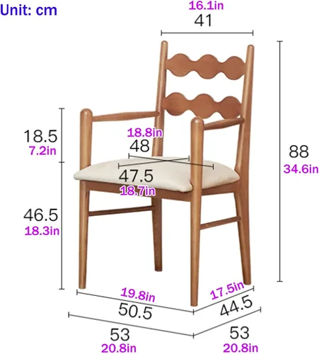 Vista 3 de Sillas de comedor tapizadas, silla de cocina con respaldo, silla de sala de estar con brazos versátil asiento de comedor de granja, sillas