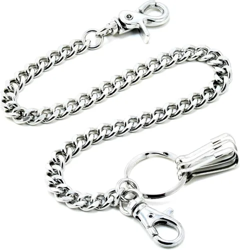 Vista 2 de Double K Basic Strong Strap Biker Trucker Key Jean Wallet Chain (17"/21") SLV/BLK CS146MLT
