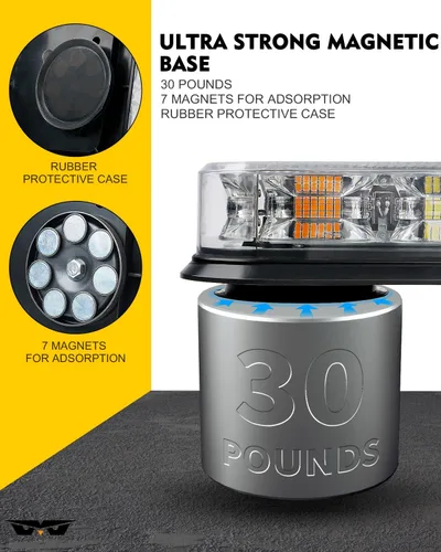 Vista 6 de LUMENIX - Mini barra de luz estroboscópica LED de 12 pulgadas para techo, 72 LED, montaje magnético, luces de advertencia intermitentes