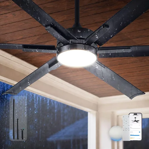 Vista 14 de Minislak Ventilador de techo de 72 pulgadas con luz, ventilador de techo industrial con 8 aspas de aluminio, ventilador inteligente negro dorado