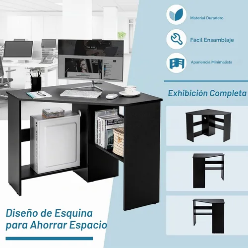 Vista 5 de Escritorio esquinero Tangkula, escritorio de computadora de 90 grados en forma de triángulo para espacios pequeños, escritorio esquinero