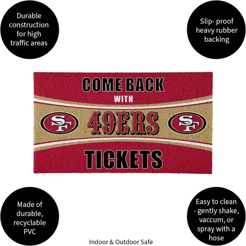 Vista 4 de Team Sports America NFL San Francisco 49ers Entrada interior y exterior 28 x 16 pulgadas Parte trasera antideslizante Tapetes de bienvenida