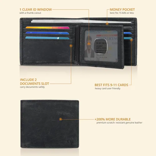 Vista 54 de Carteras RFID delgadas para hombres - Cartera de bolsillo frontal de piel genuina