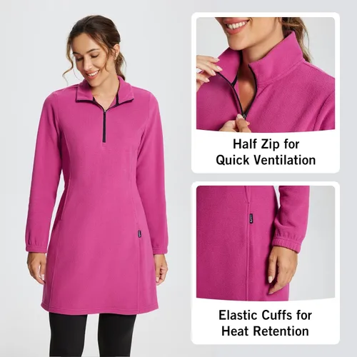 Vista 5 de BALEAF Sudadera de forro polar para mujer, túnica larga con cremallera de un cuarto, vestido de invierno polar con bolsillo