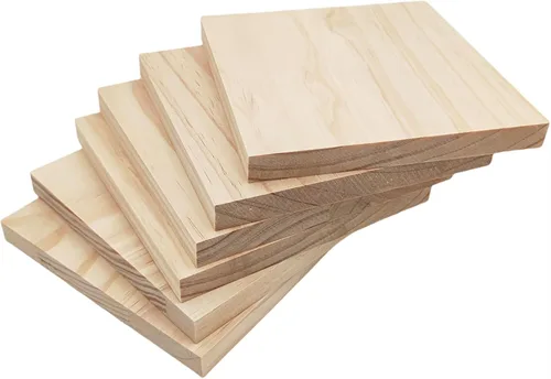 Vista 17 de 6 piezas de bloques cuadrados de madera sin terminar para manualidades, tablas de madera de pino en blanco de 15x15x1 centímetros, para tallado