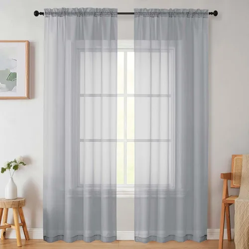 Vista 20 de 2 paneles de cortinas traslúcidas blancas para dormitorio, sala de estar, 96 pulgadas de largo, modernas, suaves, ligeras, con bolsillo para barra