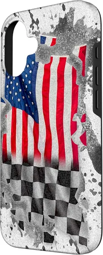 Vista 2 de Funda para iPhone 16 Car Racing Bandera Americana Pit Crew