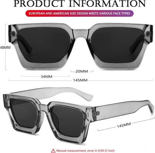Vista 53 de AIEYEZO Gafas de sol cuadradas para mujeres y hombres, gafas de sol cuadradas con montura gruesa, estilo de diseñador simple