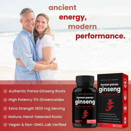 Vista 4 de NutraChamps Paquete de 2 cápsulas de ginseng coreano y cápsulas de Ashwagandha