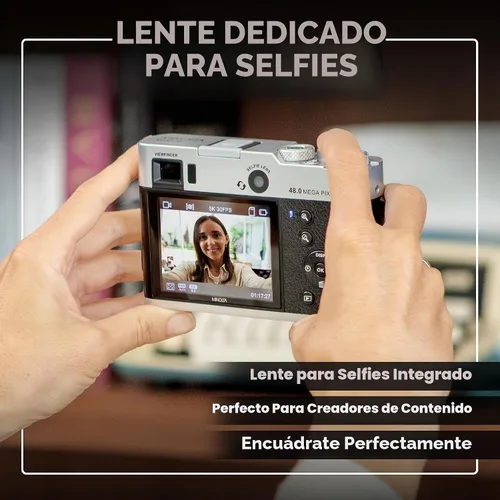Vista 4 de Minolta Cámara digital retro – Compacta de 48MP con enfoque automático, video ultra HD de 5K, lente selfie trasera, zoom 16x, WiFi, pantalla LCD
