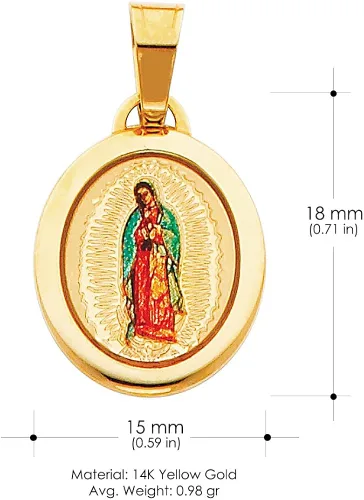 Vista 5 de Ioka Dije de oro amarillo de 14 quilates con dije de imagen esmaltada de Nuestra Señora de Guadalupe con collar de cadena Singapur de 0.035in