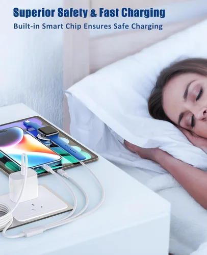 Vista 7 de Cargador para Apple Watch de carga rápida, cable de carga múltiple 3 en 1 con cargador USB C de 20 W, cable de carga iWatch de 3 pies para iWatch