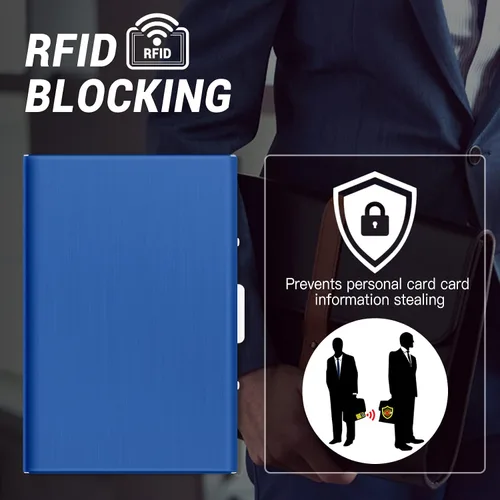 Vista 4 de Padike Tarjetero de acero inoxidable para tarjetas de crédito, tarjetero de metal para tarjetas de identificación, carteras RFID, tarjetero