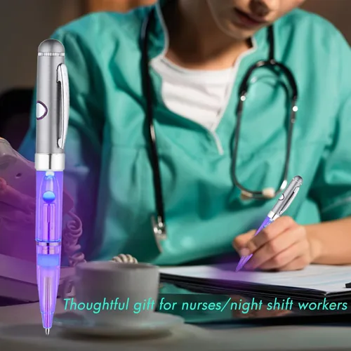 Vista 6 de Penyeah Bolígrafo de 7 colores en 1 con luz para escribir en la oscuridad, bolígrafo con luz LED que cambia multicolor para adultos y niños