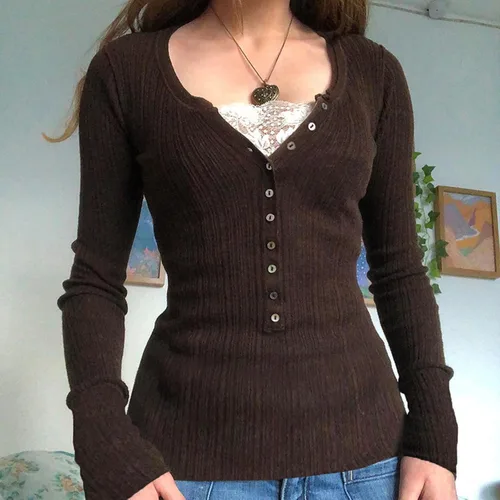 Vista 2 de Camisa de hada para mujer, de manga larga, con estampado vintage, cuello redondo, estética, ajustada, ropa de grunge