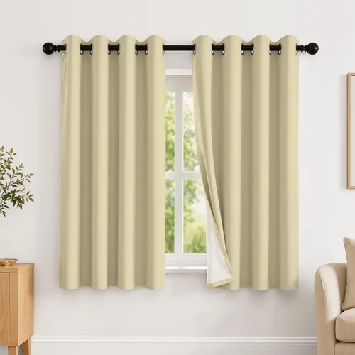 Vista 17 de 2 paneles de cortinas 100% opacas, de peso medio, con aislamiento térmico y ojales para dormitorio, sala de estar, tratamiento de ventana