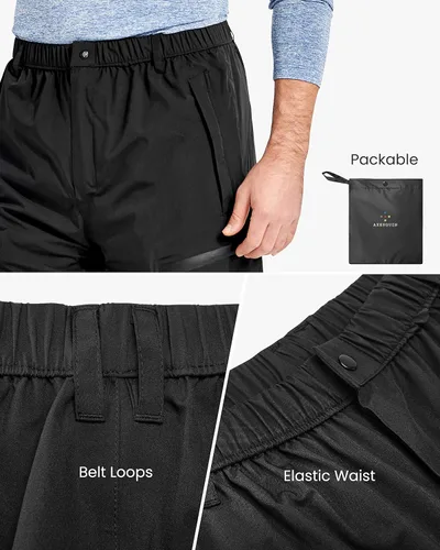 Vista 8 de Men's Rain Pants, Waterproof Rain Over Pants Windproof Hiking Pants