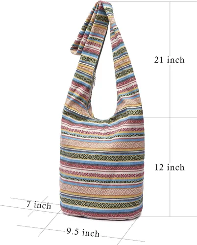 Vista 3 de Bolsa de hombro para mujer, de lona en estilo hippiebohemio para llevar cruzada al hombro, disponible en diferentes colores y estampados