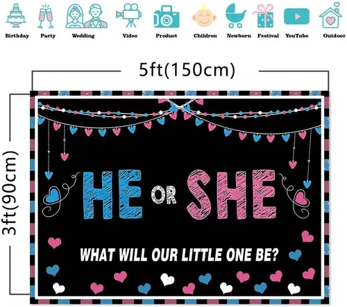 Vista 5 de MHLSWY - Cartel de poliéster para revelación de género de 5 x 3 pies, color azul y rosa, para niños, niñas, baby shower, telón de fondo para fiesta
