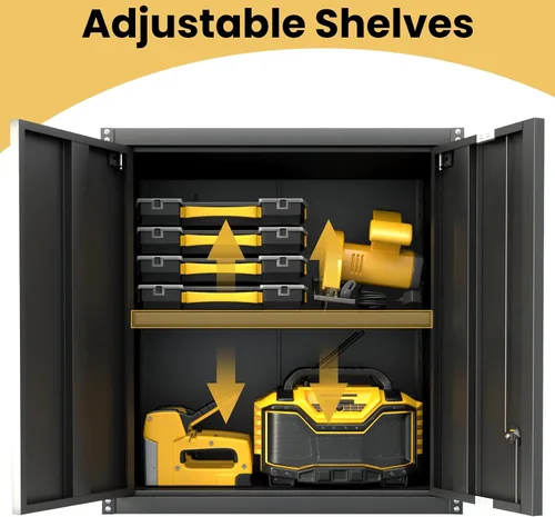 Vista 5 de Armarios de Pared para Garaje, Gabinete de Pared de Metal para Garaje con Puertas con Cerradura, Gabinete de Almacenamiento con Cerradura y Estante