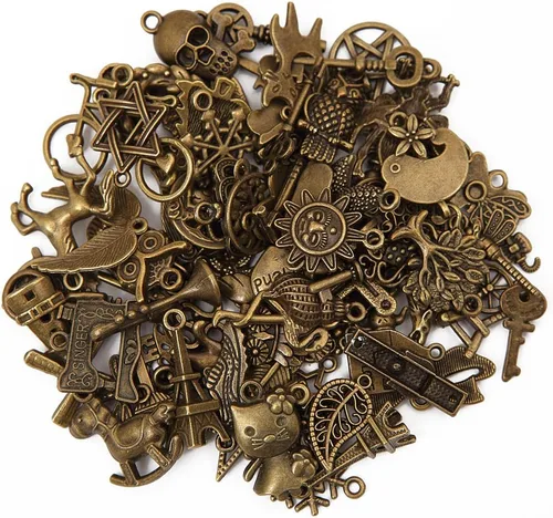 Vista 3 de Bingcute 100 dijes de bronce antiguo de tipo mixto para la fabricación de joyas (bronce antiguo)