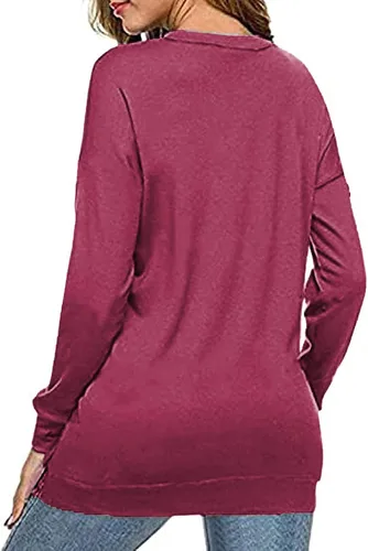 Vista 2 de KINSWT Sudadera de manga larga para mujer, cuello redondo, a rayas, con abertura lateral