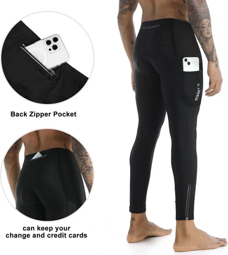 Vista 2 de X-TIGER Pantalones de bicicleta térmicos 5D acolchados para hombre, con 3 bolsillos, para montar en invierno, montaña, carretera, ciclismo
