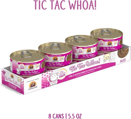 Vista 2 de Weruva Comida húmeda para gatos, Tic Tac Whoa con paté de atún y salmón, lata de 5.5 onzas, paquete de 8