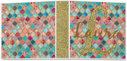 Vista 2 de Carpeta personalizada con 3 anillas de acuarela marroquí con purpurina - 2 pulgadas
