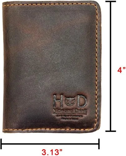 Vista 5 de Hide & Drink, Cartera plegable de cuero, capacidad para hasta 8 tarjetas más billetes plegados, cartera minimalista de viajero, organizador, cartera