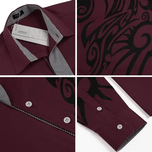 Vista 5 de Coofandy Hombres Vestido de impresión botón Down Camisa