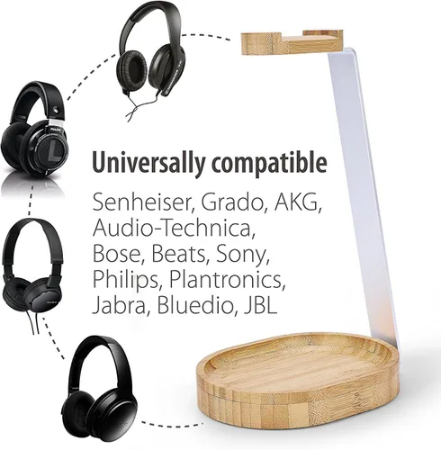 Vista 4 de Avantree TR902 - Soporte Universal de Auriculares de Madera y Aluminio con Soporte para Cables, Soporte de Mesa Robusto para Auriculares