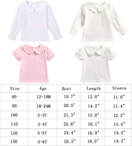 Vista 4 de Admireme Camisa con cuello de Peter Pan para bebé, camiseta de manga corta para niñas