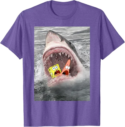 Vista 8 de Camiseta divertida de Bob Esponja con diseño de tiburón y ataque de tiburón para hombres y mujeres Negro