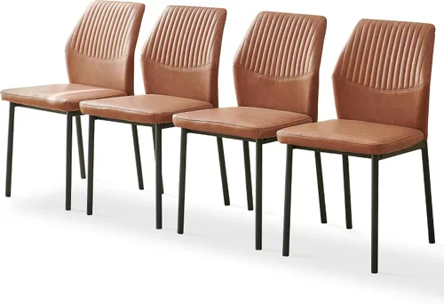 Vista 30 de Juego de mesa de comedor para 4, mesa de comedor rectangular irregular de madera moderna, sillas de comedor de cuero, 4 mesas y sillas, juego de 4