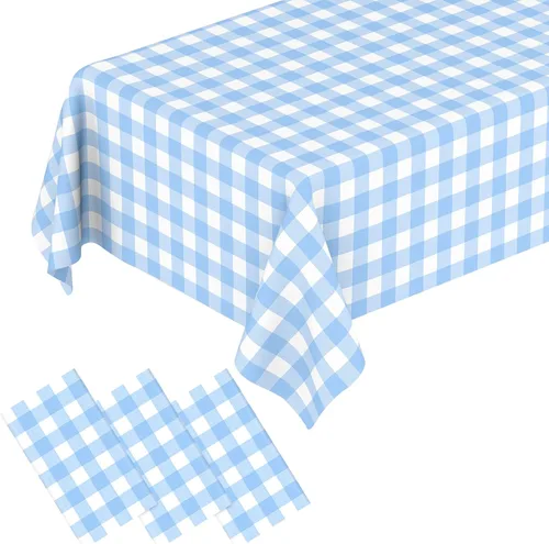 Vista 16 de 2 Pcs Light Blue Gingham Tablecloth Blue Disposable Plastic Checkered Table Cloths for Parties Disposable, Waterproof Rectangular Blue Table Cover