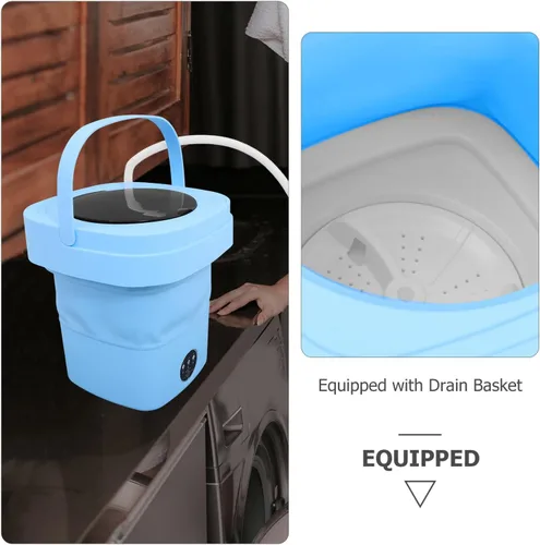 Vista 7 de Mini lavadora plegable portátil, lavadora plegable compacta para el hogar, dormitorio, caravana, viajes, con manguera de drenaje y cesta seca