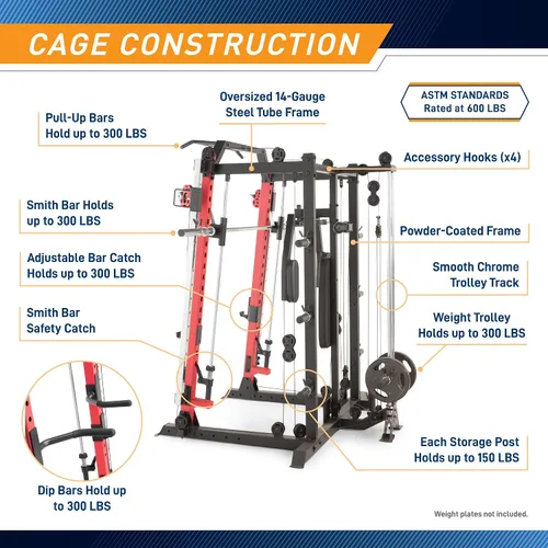 Vista 8 de Marcy Smith Machine Cage System Home Gym - Estante multifunción para gimnasio en casa, estación de entrenamiento personalizable