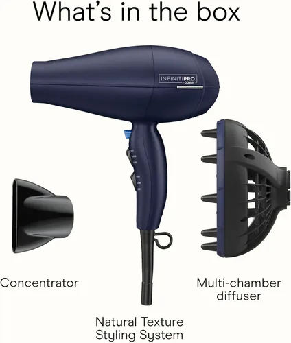 Vista 9 de Infiniti PRO CONAIR Hair Dryer with Innovative Diffuser, Enhances Curls and Waves While Reducing Frizz, Dark Blue (Pack of 2)