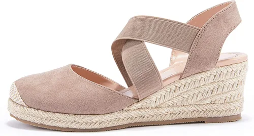 Vista 2 de Sandalias de tacón medio con plataforma con tiras elásticas cruzadas para mujer tipo esparteñas (personalizable)