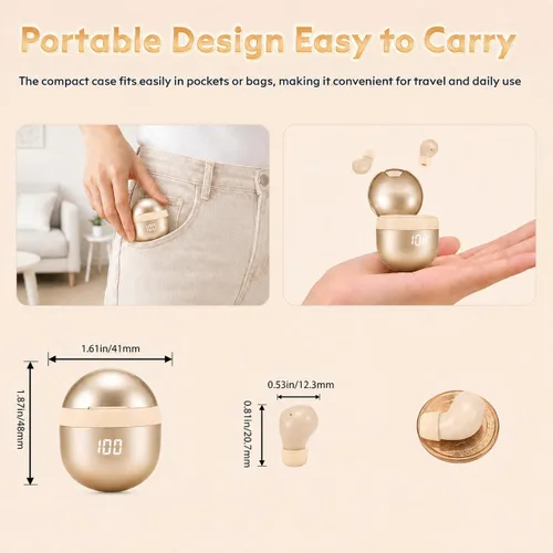 Vista 6 de Mini auriculares invisibles para dormir Bluetooth 6.0 para dormir de lado y Dorado